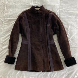Calvin Klein - Chocolate Brown, shearling leather jacket, size 2